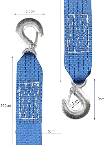 2 Pack Tow Strap 2" x13' Heavy Duty Blue Nylon Recovery Hooks Emergency - Image 2