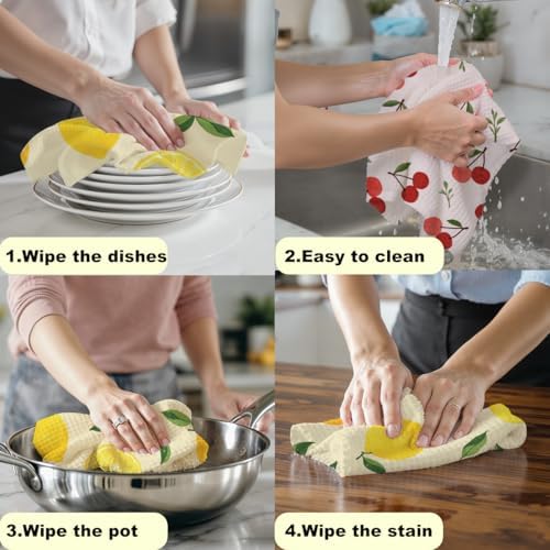 Blue Leaves 2 Pcs Cherry Lemon Decor Kitchen Towels Tea Towel - Image 5