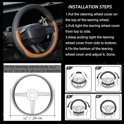 Valleycomfy Microfiber Leather Steering Wheel Cover 14.5"-15" Brown - Image 7