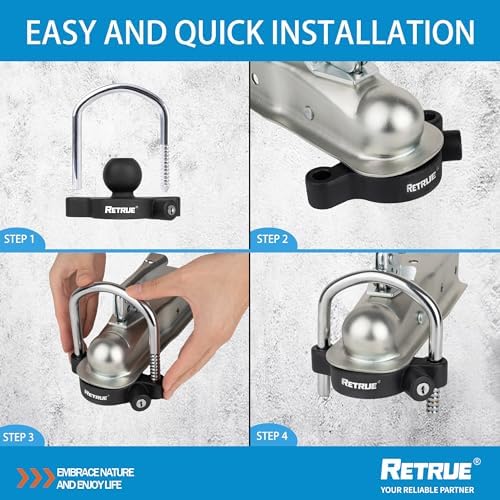 RETRUE Trailer Coupler Lock, Adjustable Hitch Ball Lock, Matte Black - Image 5