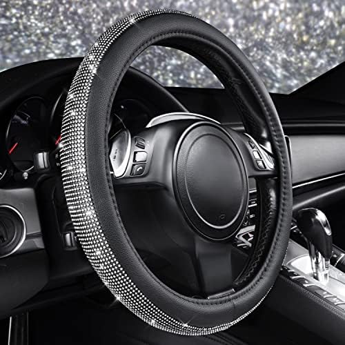 CAR PASS Diamond Black Leather Steering Wheel Cover, - Image 2