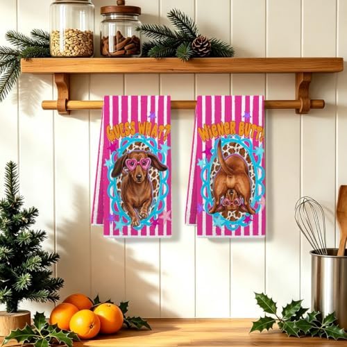 2 Pcs Funny Wiener Kitchen Towels, Soft Absorbent Waffle Hand Tea Towel - Image 5