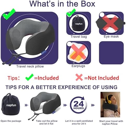 napfun Neck Pillow for Travel, Memory Foam Airplane Pillow, Charcoal Black - Image 5