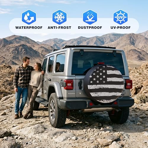 Moonet 16" American Flag Spare Tire Cover Black-White - Image 6
