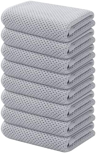 Kitinjoy 100% Cotton Waffle 8-Pack Kitchen Towels, Light Grey by Kitinjoy