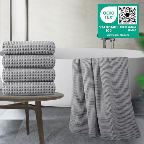 POLYTE 430 GSM Poly Blend Microfiber Quick Dry Waffle Bath Towel, 30x60 in - Image 2