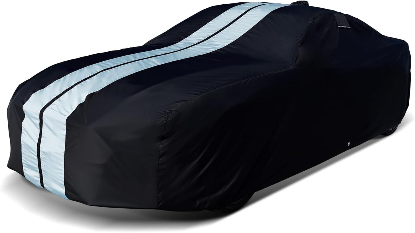 iCarCover Custom Car Cover for Pontiac Parisienne 2-Door (1971-1976) Waterproof All-Weather Rain Snow UV Sun Protector Full Exterior Indoor Outdoor Car Cover (Stripe - Black/Gray)
