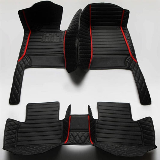 Custom Car Floor Mat Compatible with BMW Mercedes-Benz Toyota Cadillac Lexus Honda Infiniti Nissan Hyundai Kia Audi All Models Cars Sedans SUVs Automotive Mats (Black and red bar)