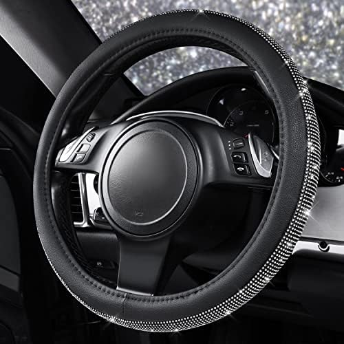 CAR PASS Diamond Black Leather Steering Wheel Cover, - Image 4