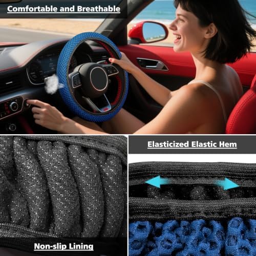 KAFEEK Elastic Stretch Steering Wheel Cover, Universal 15 Inch, Light Blue - Image 6
