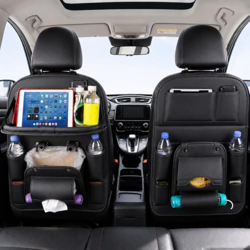 Backseat Car Organizer with Tray, 2 Pack Leather Seat Storage - Image 4