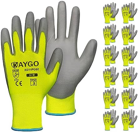 KAYGO Medium Green Safety Work Gloves, PU Coated, 12 Pairs by KAYGO