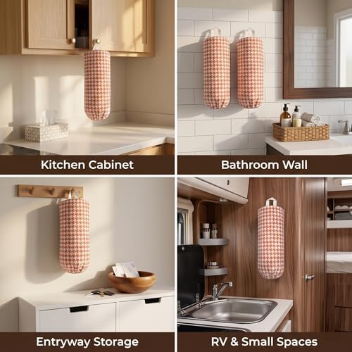 Plastic Bag Holder, Wall Mount Grocery Bag Dispenser, Yarn-dyed Houndstooth - Image 6