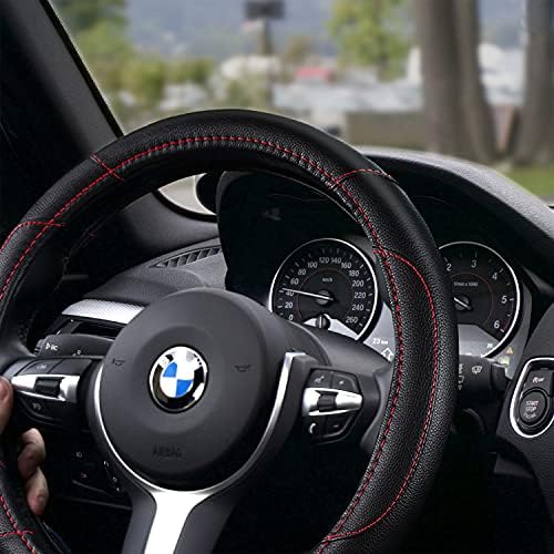 Leather Car Steering Wheel Cover, Universal Fit - Image 2
