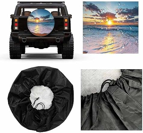 Beautiful Cloudscape Spare Tire Cover Sea Waves Beach Sunrise Sunlight Sky - Image 2