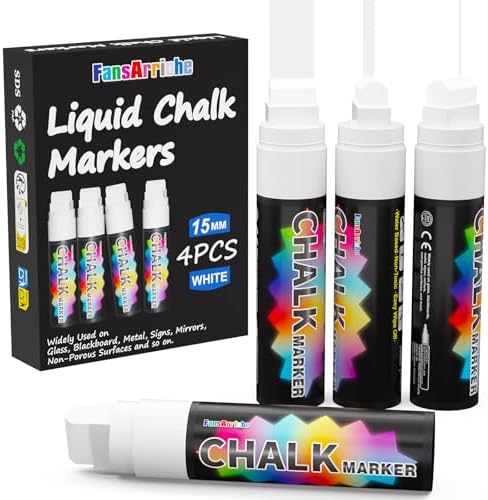 FansArriche White Chalk Markers, 4 Pack 15mm Jumbo Car Window Markers by FansArriche