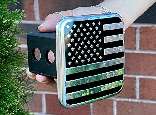 2 Inch USA Black and Chrome Flag Hitch Cover Plug Fits 2" Receiver - Image 2