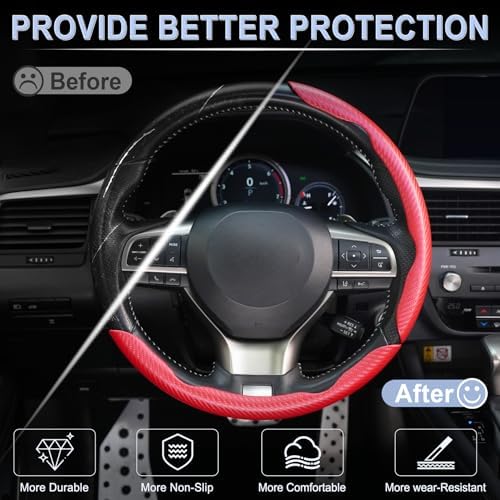 Amiss 3pcs Carbon Fiber Anti-Skid Steering Wheel Cover, Waterproof & Segmented - Image 4