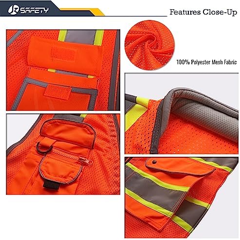 JKSafety Hi Vis Safety Vest for Men Women Cushioned Collar JK101 Orange 2XL - Image 2