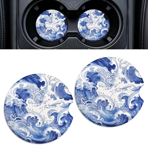 Car Cup Holder Ceramic Coasters 2 Pack, 2.56 in Anti Slip Absorbent Coaster by Rueneaj