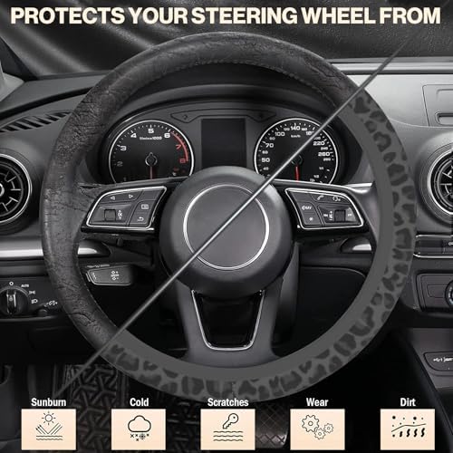 Black Leopard Cheetah Steering Wheel Cover, Anti-Slip Universal Car Steering - Image 5