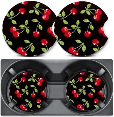 2 Pack Cherry Car Coasters for Cup Holder, Neoprene Anti Slip Mat by Unknown