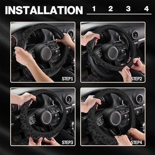 Black Leopard Cheetah Steering Wheel Cover, Anti-Slip Universal Car Steering - Image 7