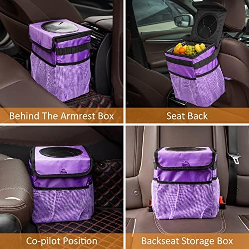 Car Trash Can Foldable Garbage Bin Leakproof 2.3 Gallons Car Trash Bag Purple - Image 6