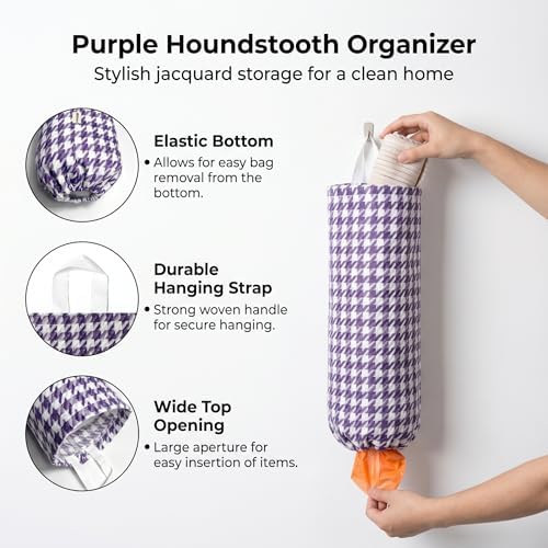 Plastic Bag Holder, Wall Mount Grocery Bag Dispenser, Yarn-dyed Houndstooth - Image 2