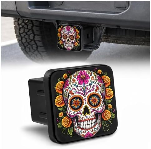 Hitch Cover Receiver Tube Hitch Plug Sugar Skull Flowers, Tool-Free Install Tow by Unknown