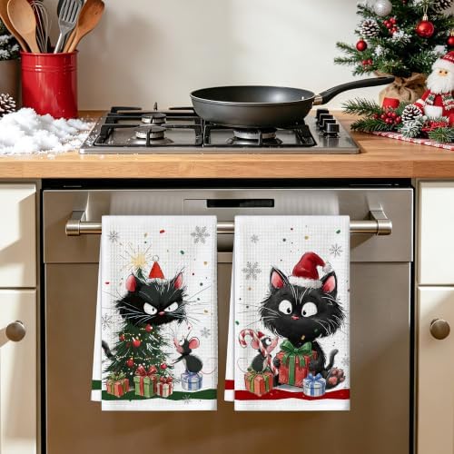 Christmas Kitchen Towels Set of 2 Holiday Decor Cat Hand Towels 16x26 Inch - Image 4