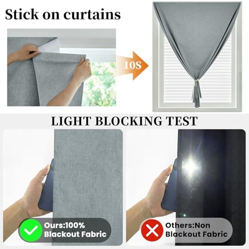 100% Blackout Curtains for Bedroom Stick On Curtain Window Shades Pull Down - Image 2