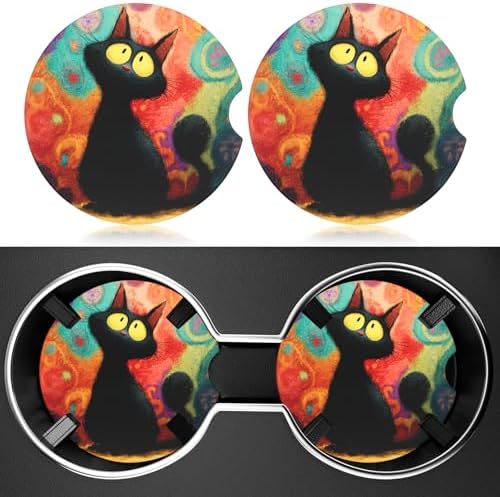2 Pack Car Cup Holder Coaster, 2.63 inch Anti Slip Insert Absorbent Ceramic Car by Heainaiyoo