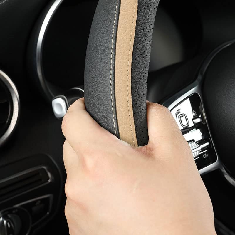 Szttswamp Car Steering Wheel Cover, Microfiber Leather Beige 14.5-15 Inch - Image 4