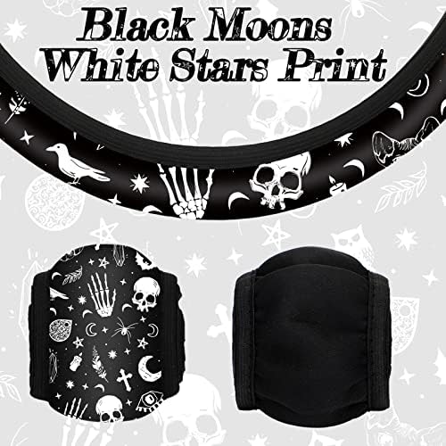 4 Pieces Black Moons White Stars Print Car Accessories Set Black Moons White - Image 3