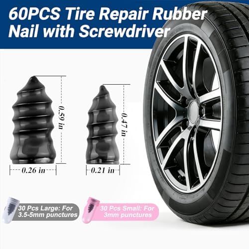 61 PCS Tire Repair Rubber Nail Kit, Premium Spiral Screw-in Tire Plugs - Image 2