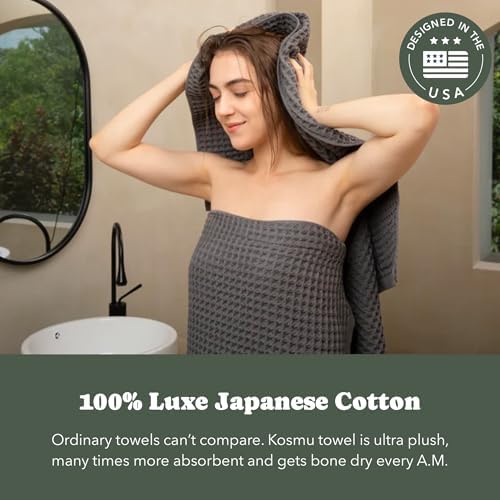 Luxury Organic Japanese Cotton Waffle Bath Towel | Thick, Quick Dry Bathroom - Image 3