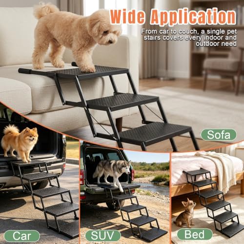 Foldable Dog Stairs for Car, HisFox Portable Dog Steps for Dogs, 6 Steps - Image 7