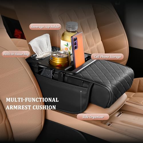 5-in-1 Car Center Console Cover, Phone Holder, Car Tissue Holder, Leather - Image 4