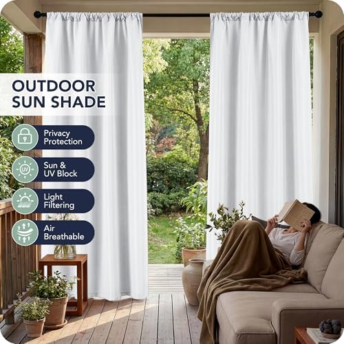 White Outdoor Curtains for Patio Waterproof, 8 Panels, Rod Pocket - Image 3