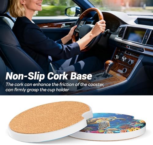 2 Pack Ceramic Car Coasters for Cup Holder, 2.56 in Anti Slip Absorbent Coaster - Image 6