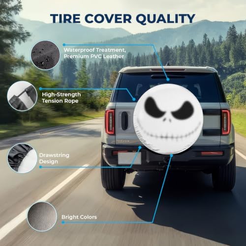 GENANY Gothic Skeleton Face Halloween PVC Leather Spare Tire Cover Size 14 - Image 4