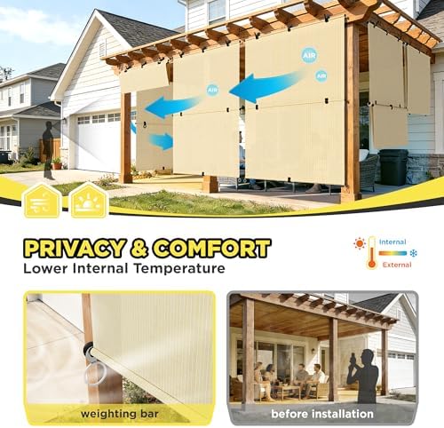 Outdoor Roller Shade 7'W x 10.5'H Cordless Shades Roll Up, Folding Exterior - Image 4