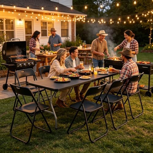 8 FT Folding Table Set with 6 Black Plastic Folding Chairs - Image 2