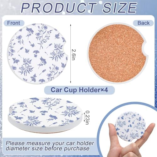 Boao 4 Pcs Vintage Blue Flower Car Cupholder Coasters - Image 2