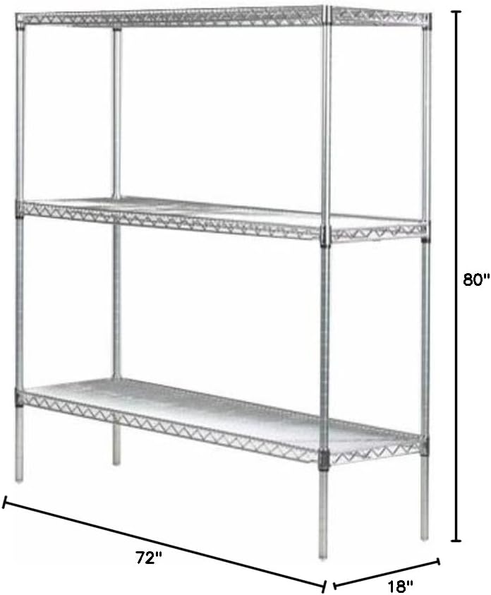 Omega 18" Deep x 72" Wide x 80" High 3 Tier Chrome Starter Shelving Unit