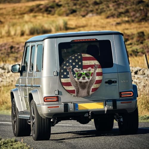 Spare Tire Cover for RV Camper Funny Cute Raccoon American Flag, Weatherproof - Image 6