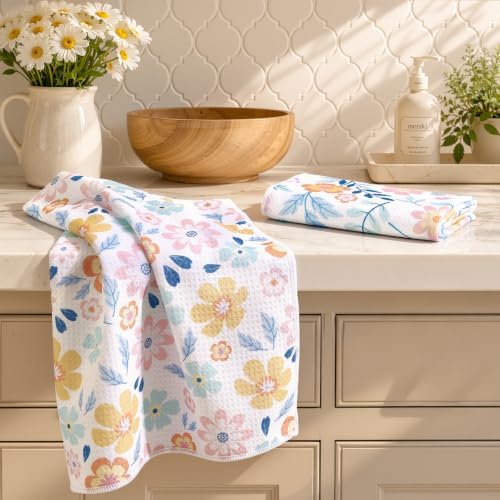 Homaxy Large Waffle Weave Kitchen Towels 2 Pack, Pastel Petal by Homaxy