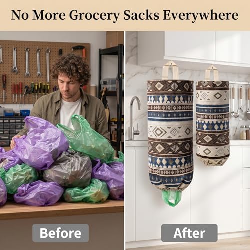 Plastic Bag Holder, Wall Mount Grocery Bag Dispenser, Cotton Aztec Jacquard - Image 6