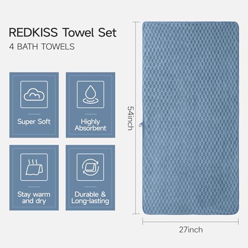 REDKISS 4 Pack Gray Blue Bath Towels - Image 2